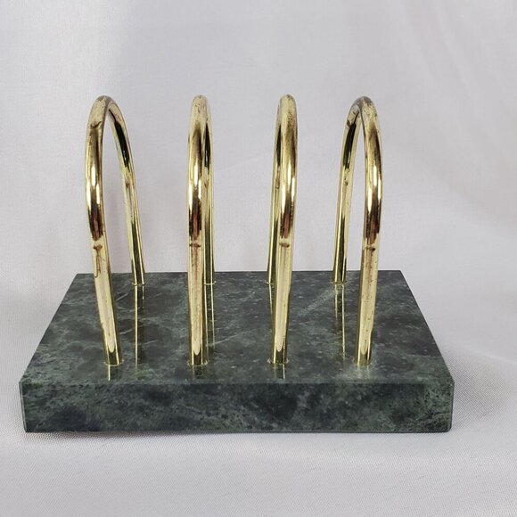 Vintage Green Marble Stone Brass Letter Holder, Vintage MCM Desk Organizer - Picture 8 of 12